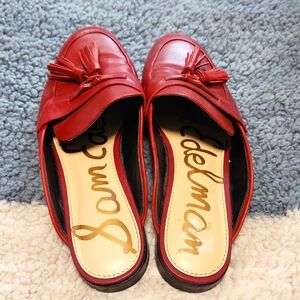 Red leather mules
